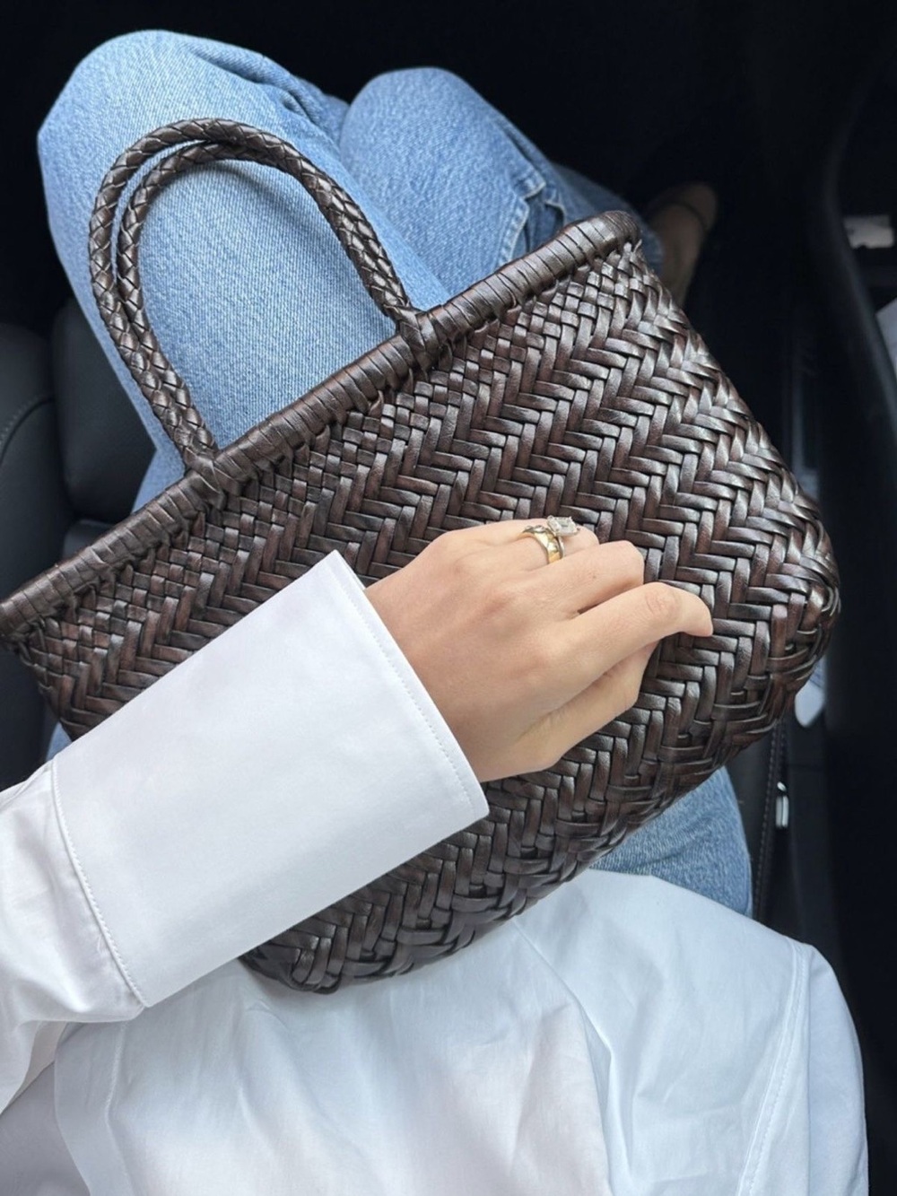 Woven Dark Brown Tote Bag - Classic Handwoven Women's Shoulder Bag